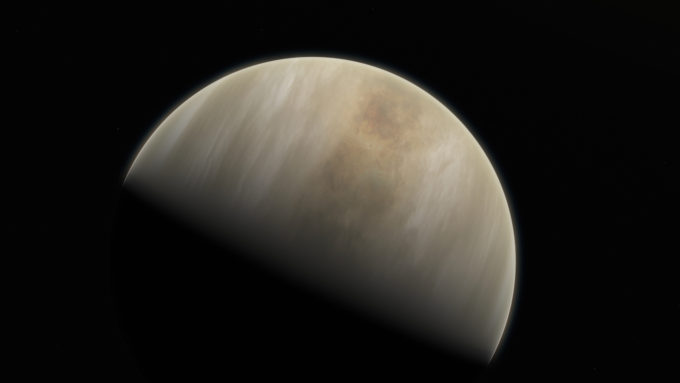 Esta representación artística muestra a Venus, nuestra vecina del Sistema Solar, donde los científicos han confirmado la detección de moléculas de fosfina. Las moléculas fueron detectadas en las nubes altas de Venus con datos del Telescopio James Clerk Maxwell y el Atacama Large Millimeter/submillimeter Array, del que ESO es socio. Los astrónomos han especulado durante décadas con la posible existencia de vida en las nubes altas de Venus. La detección de fosfina podría apuntar a tal vida "aérea" extraterrestre. Crédito: ESO/M. Kornmesser & NASA/JPL/Caltech