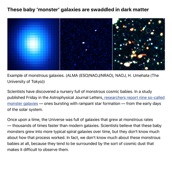 These baby ‘monster’ galaxies are swaddled in dark matter