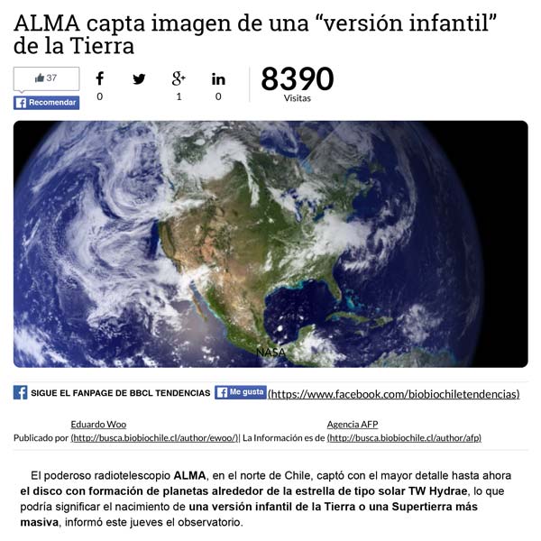ALMA capta imagen de una “versión infantil” de la Tierra