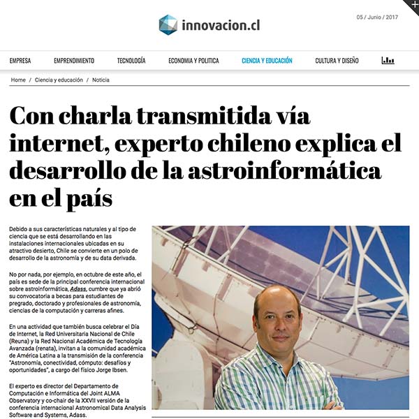 Con charla transmitida vía internet, experto chileno explica el desarrollo de la astroinformática en el país