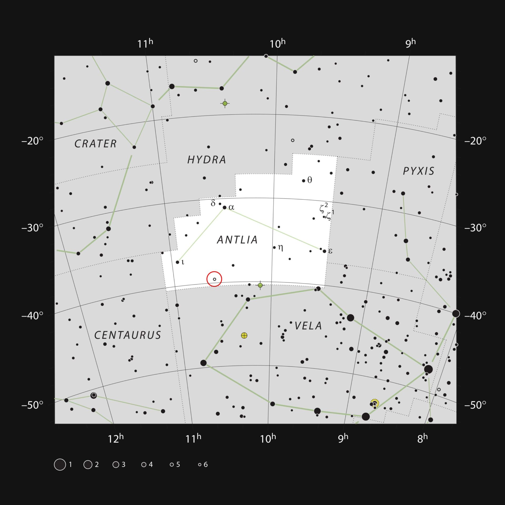 La estrella U Antilae en la constelación de Antlia (La bomba neumática)