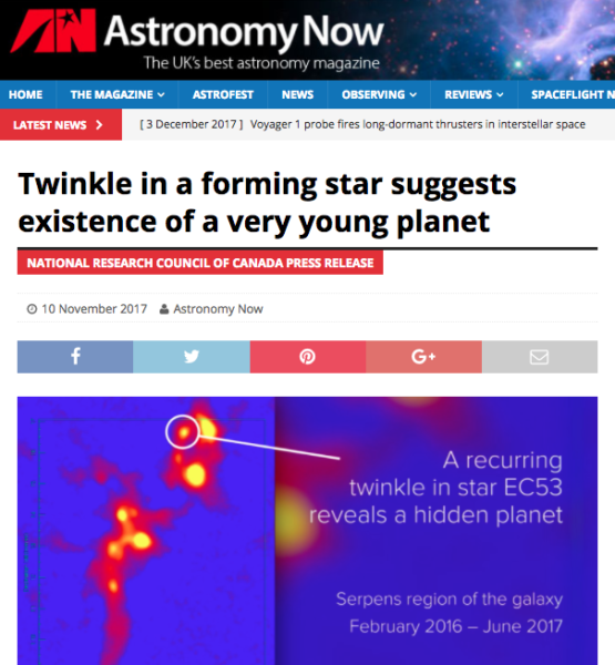 Twinkle in a forming star suggests existence of a very young planet