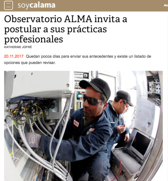 Observatorio ALMA invita a postular a sus prácticas profesionales