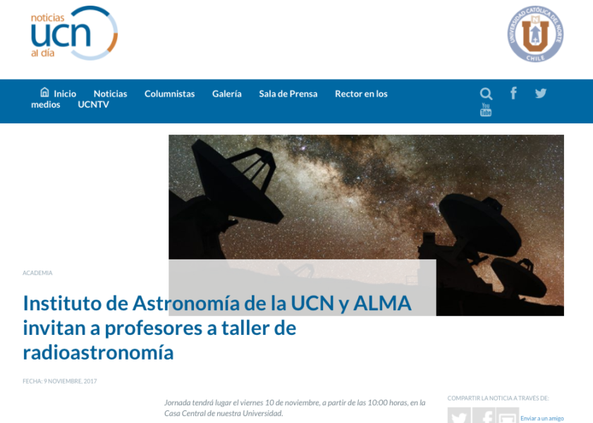 Instituto de Astronomía de la UCN y ALMA invitan a profesores a taller de radioastronomía
