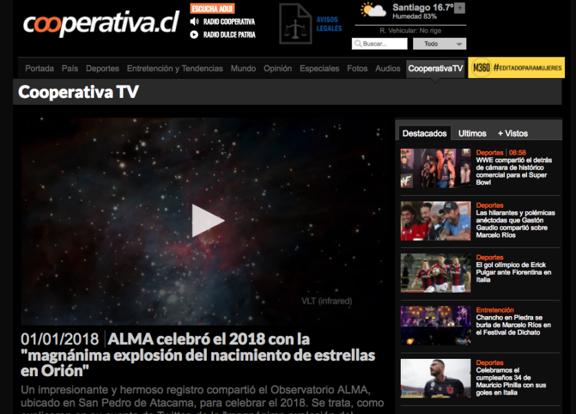 "ALMA celebró el 2018 con la magnánima explosión del nacimiento de estrellas en Orión".