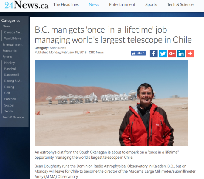 B.C. man gets "one-in-a-lifetime" job managing world`s largest telescope in Chile.