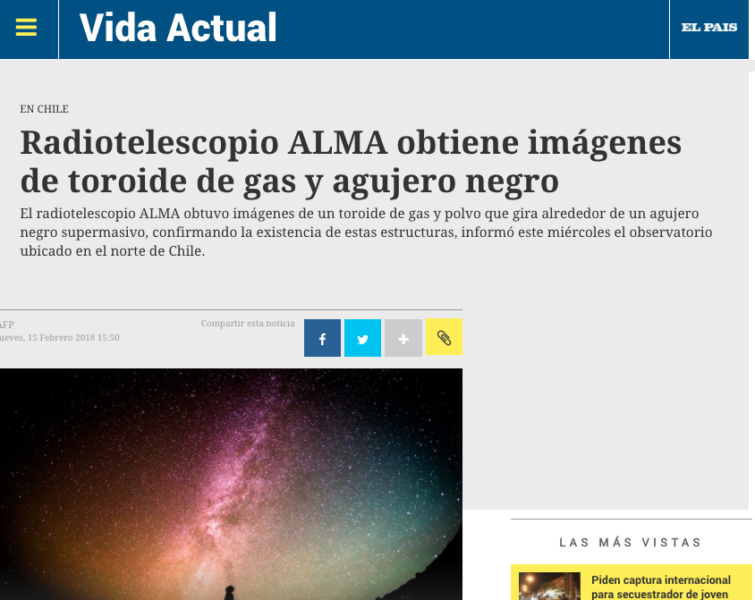 Radiotelescopio ALMA obtiene imágenes de toroide de gas y agujero negro.