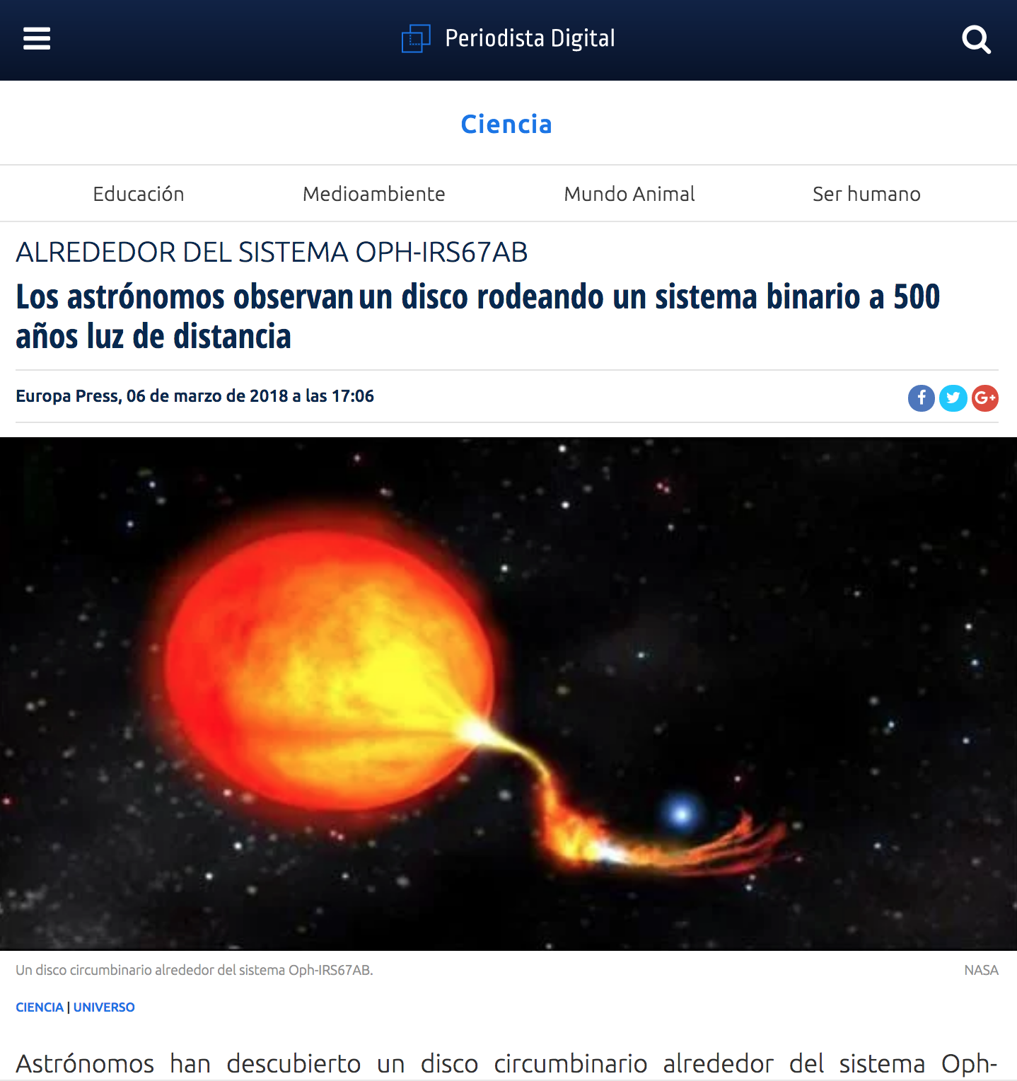 Los astrónomos observan un disco rodeando un sistema binario a 500 años luz de distancia