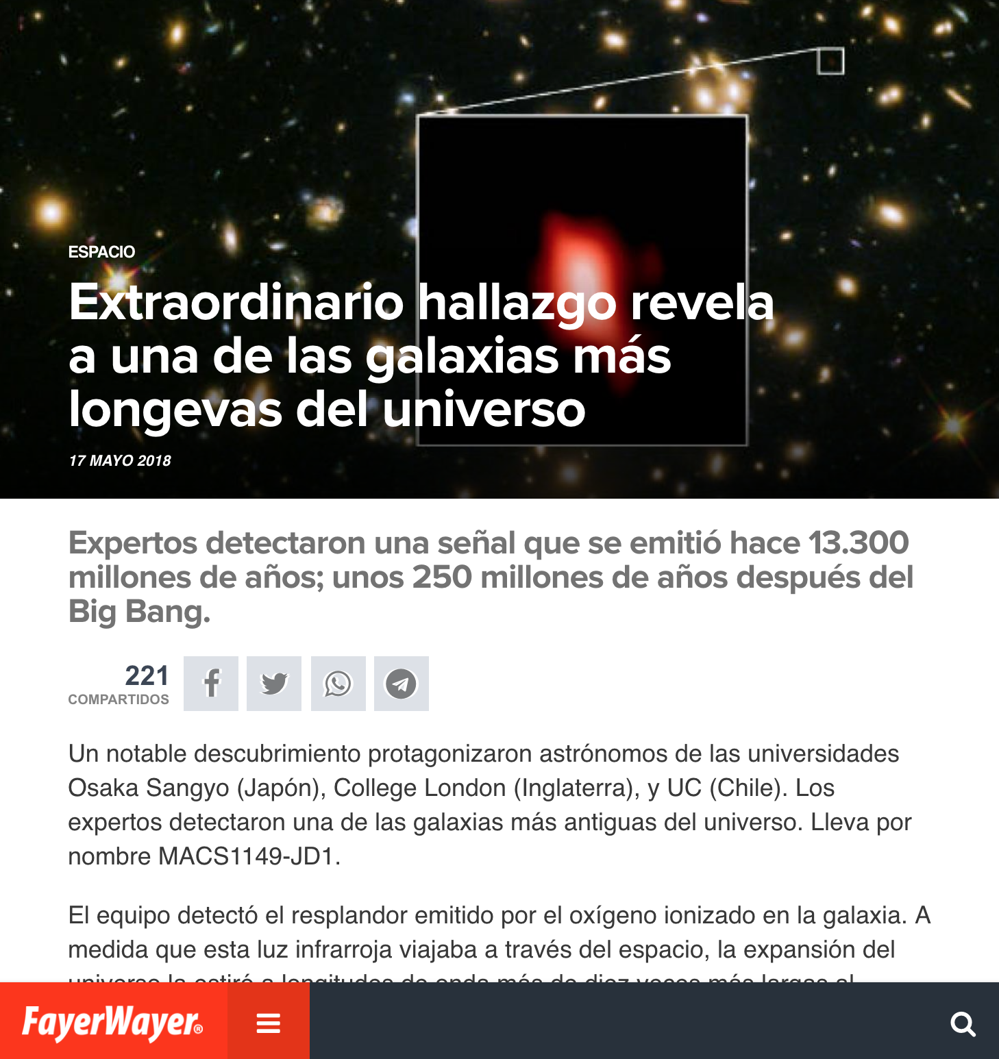 Extraordinario hallazgo revela a una de las galaxias más longevas del universo