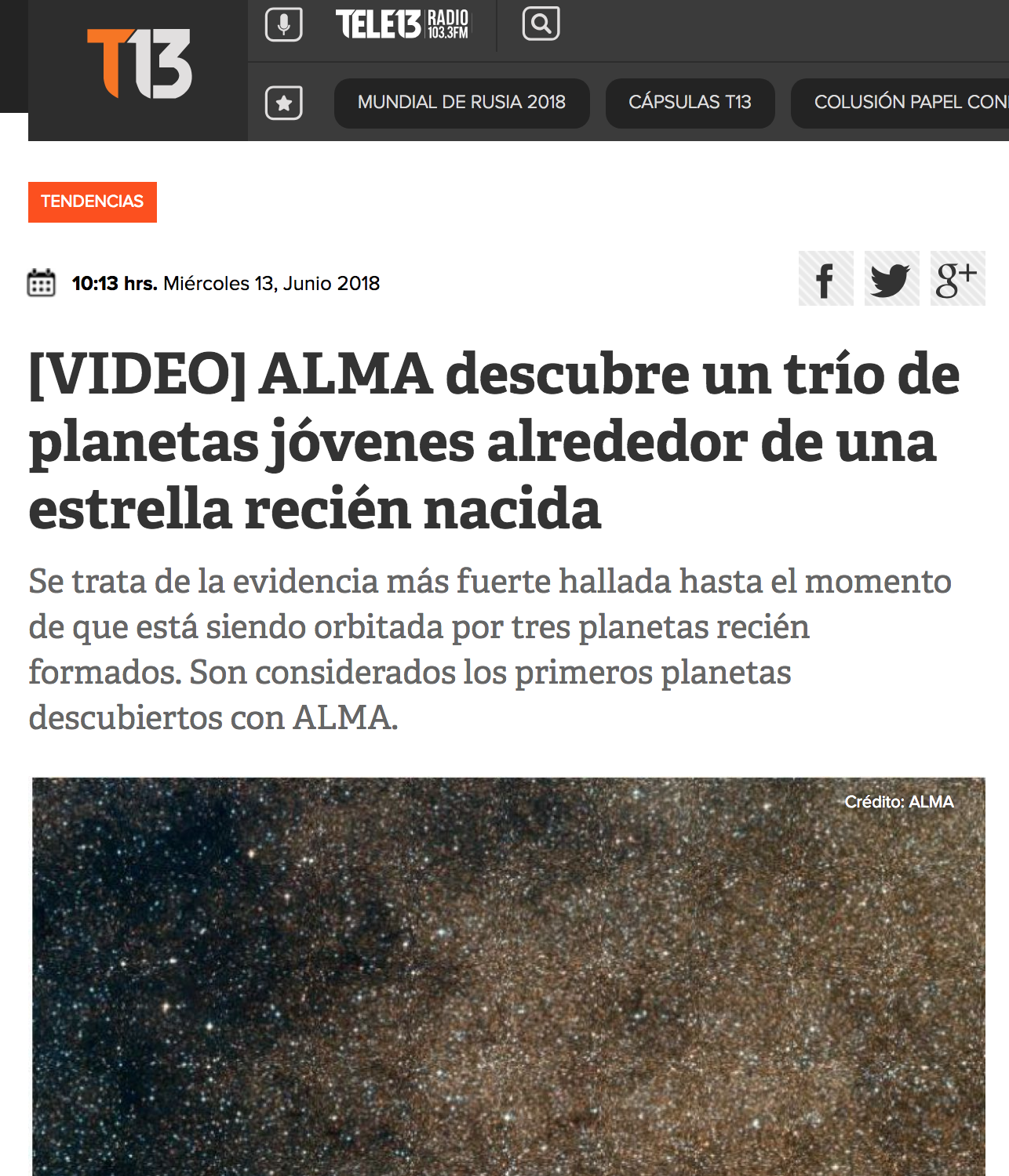 ALMA descubre un trío de planetas jóvenes alrededor de una estrella recién nacida