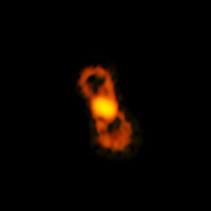 ALMA image of the radioactive molecule 26-aluminum monofluoride, as detected in CK Vul. Credit: ALMA (ESO/NAOJ/NRAO); NRAO/AUI/NSF; B. Saxton