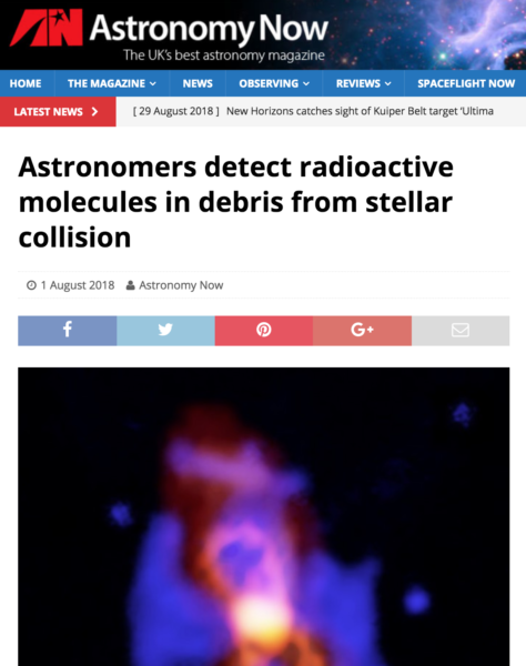 Astronomers detect radioactive molecules in debris from stellar collision