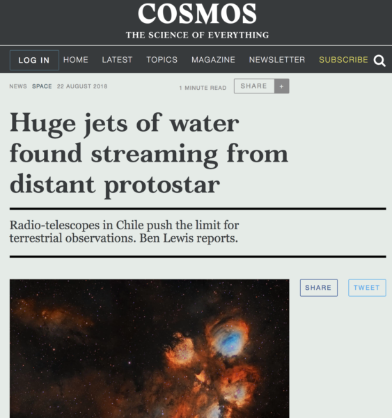 Huge jets of water found streaming from distant protostar