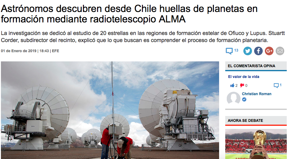 Astrónomos descubren desde Chile huellas de planetas en formación mediante radiotelescopio ALMA