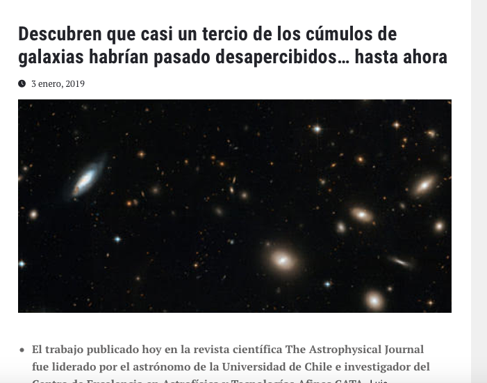 Descubren que casi un tercio de los cúmulos de galaxias habrían pasado desapercibidos, hasta ahora