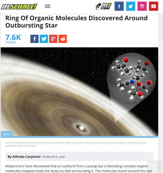 Ring Of Organic Molecules Discovered Around Outbursting Star