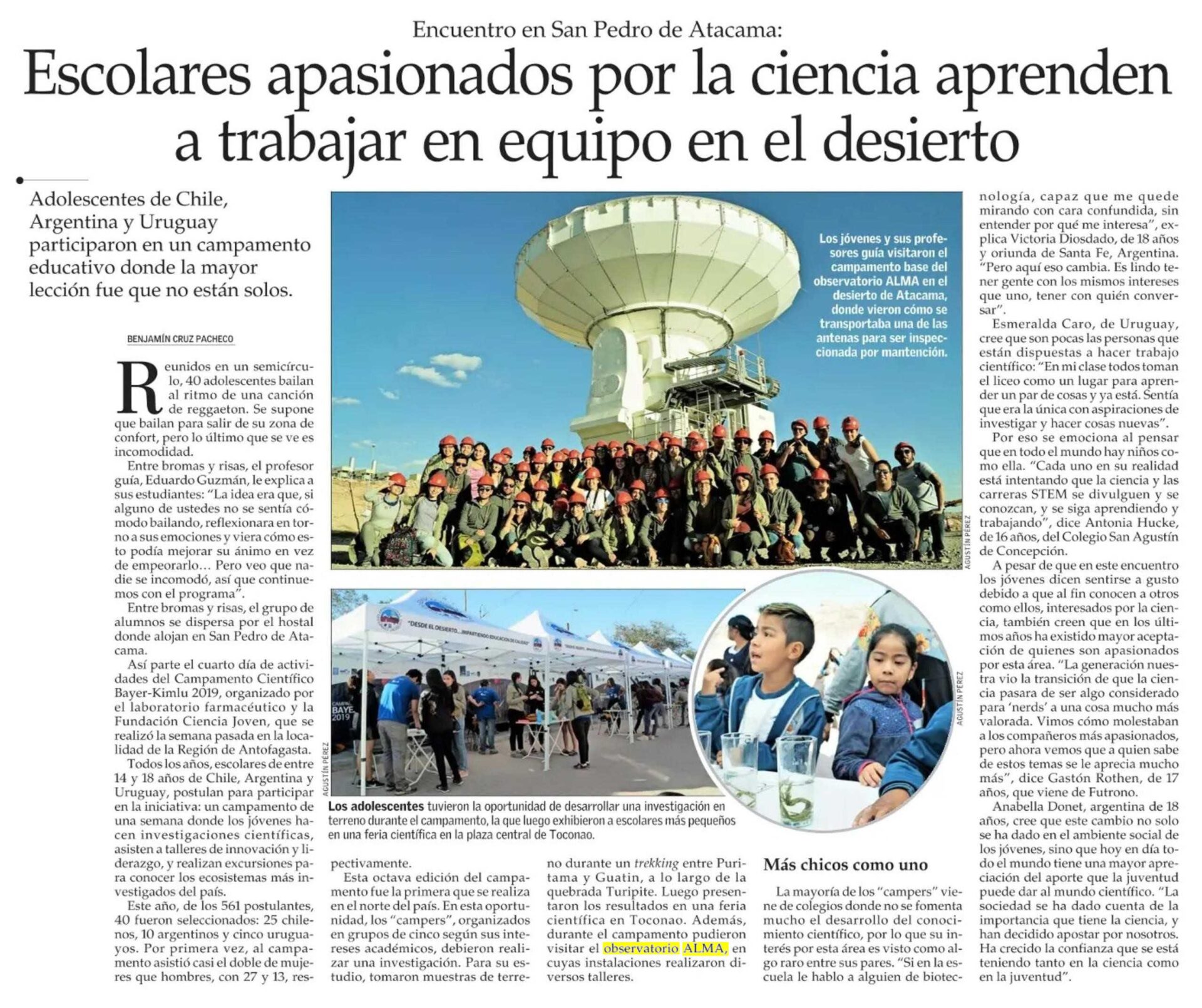 Escolares apasionados por la ciencia aprenden a trabajar en equipo en el desierto