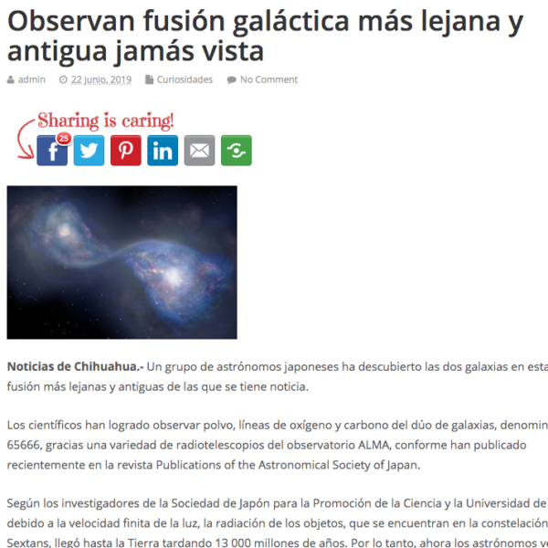 Observan fusión galáctica más lejana y antigua jamás vista