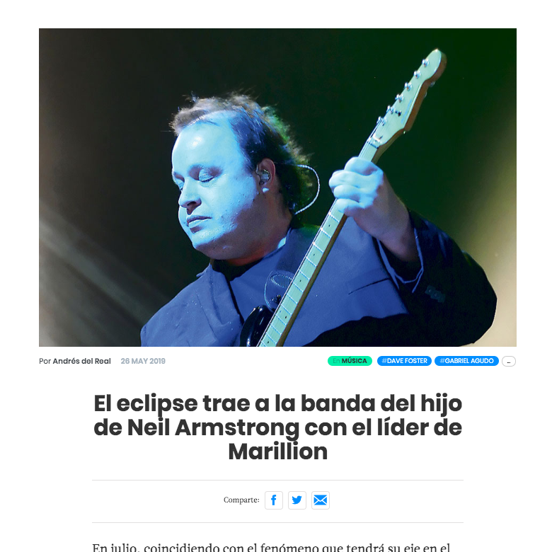 El eclipse trae a la banda del hijo de Neil Armstrong con el líder de Marillion