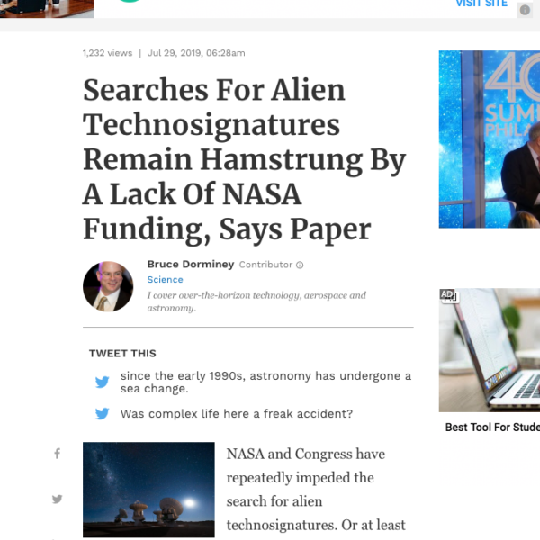 Searches For Alien Technosignatures Remain Hamstrung By A Lack Of NASA Funding, Says Paper