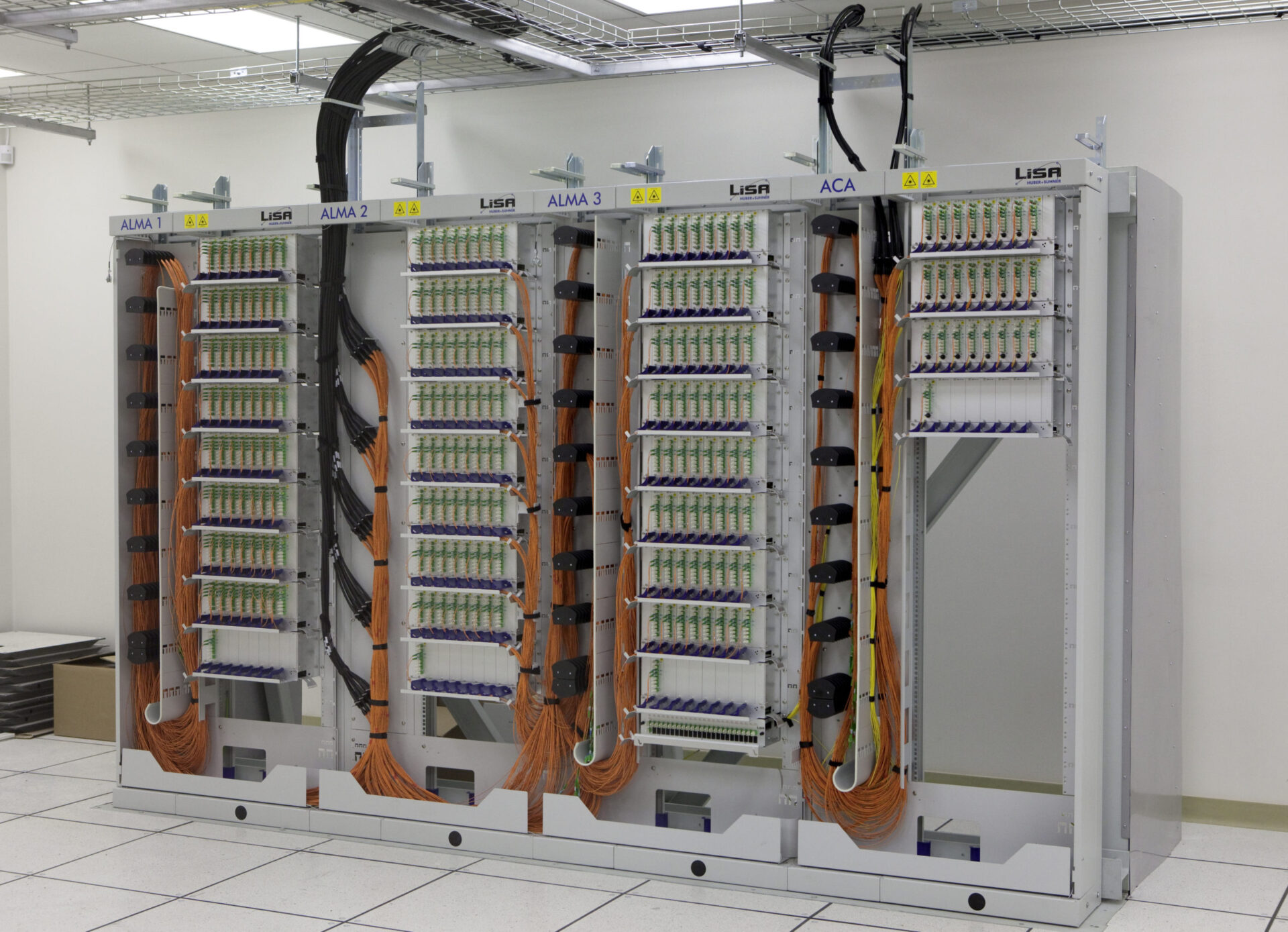 The fiber optic patch panel in the ALMA