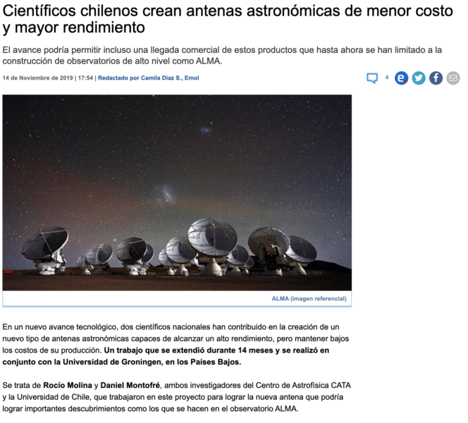 Científicos chilenos crean antenas astronómicas de menor costo y mayor rendimiento