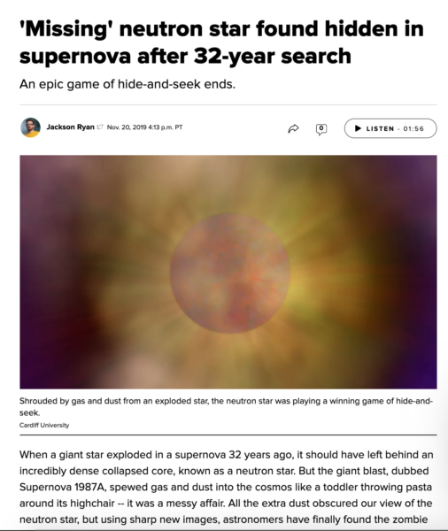 'Missing' neutron star found hidden in supernova after 32-year search