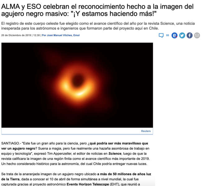 ALMA y ESO celebran el reconocimiento hecho a la imagen del agujero negro masivo: "¡Y estamos haciendo más!"