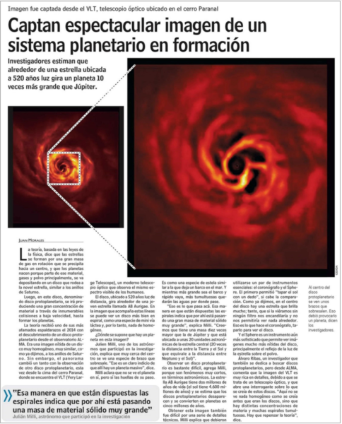 Captan espectacular imagen de un sistema planetario en formación
