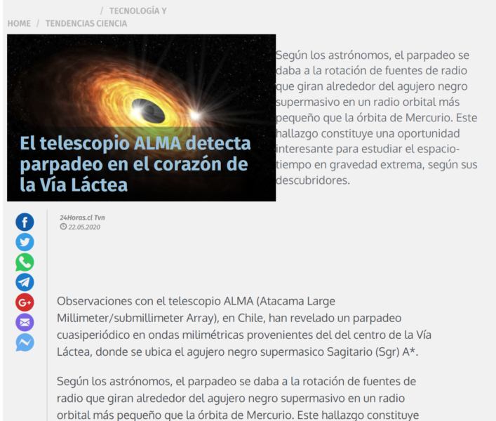 El telescopio ALMA detecta parpadeo en el corazón de la Vía Láctea