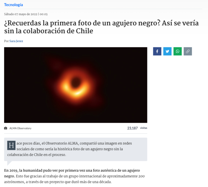 ¿Recuerdas la primera foto de un agujero negro? Así se vería sin la colaboración de Chile