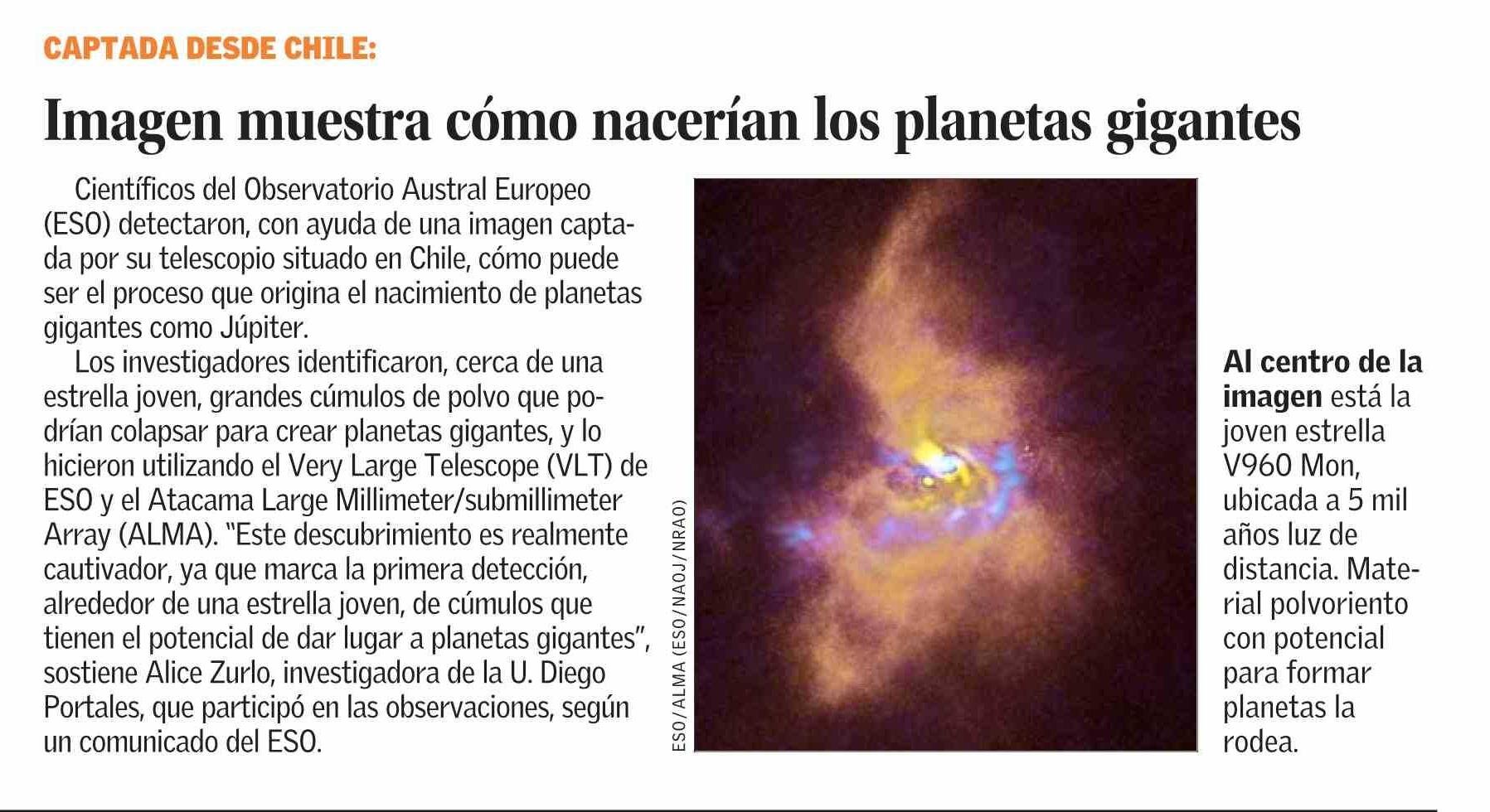 Imagen muestra cómo nacerían los planetas gigantes